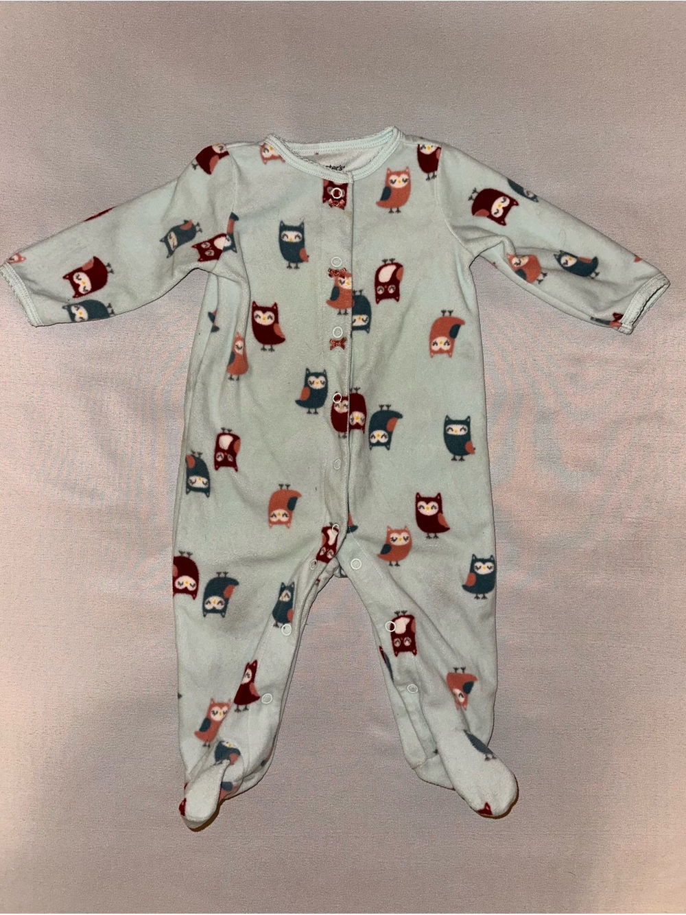 Carter's Light Blue One-Piece Footed Pajamas with Owl Pattern
